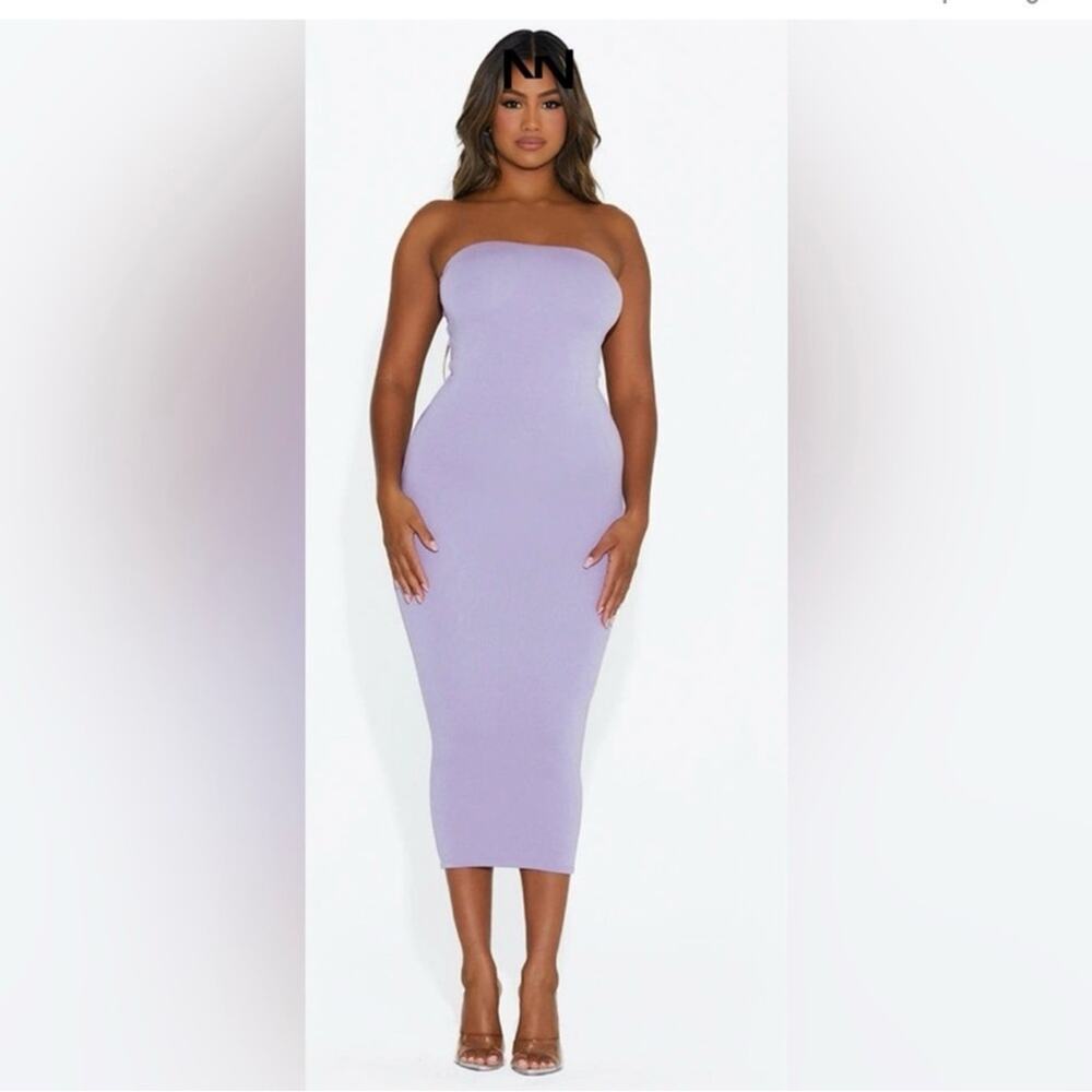 Naked Wardrobe The NW Tube Dress Iris Purple Strapless Crepe Bodycon Size 3X NEW - Picture 2 of 14